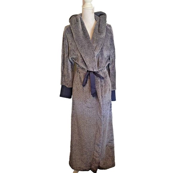 Soft Surroundings Other - Soft Surroundings Dark Blue White Soft Fleece Long Belted Hooded Robe Size S
